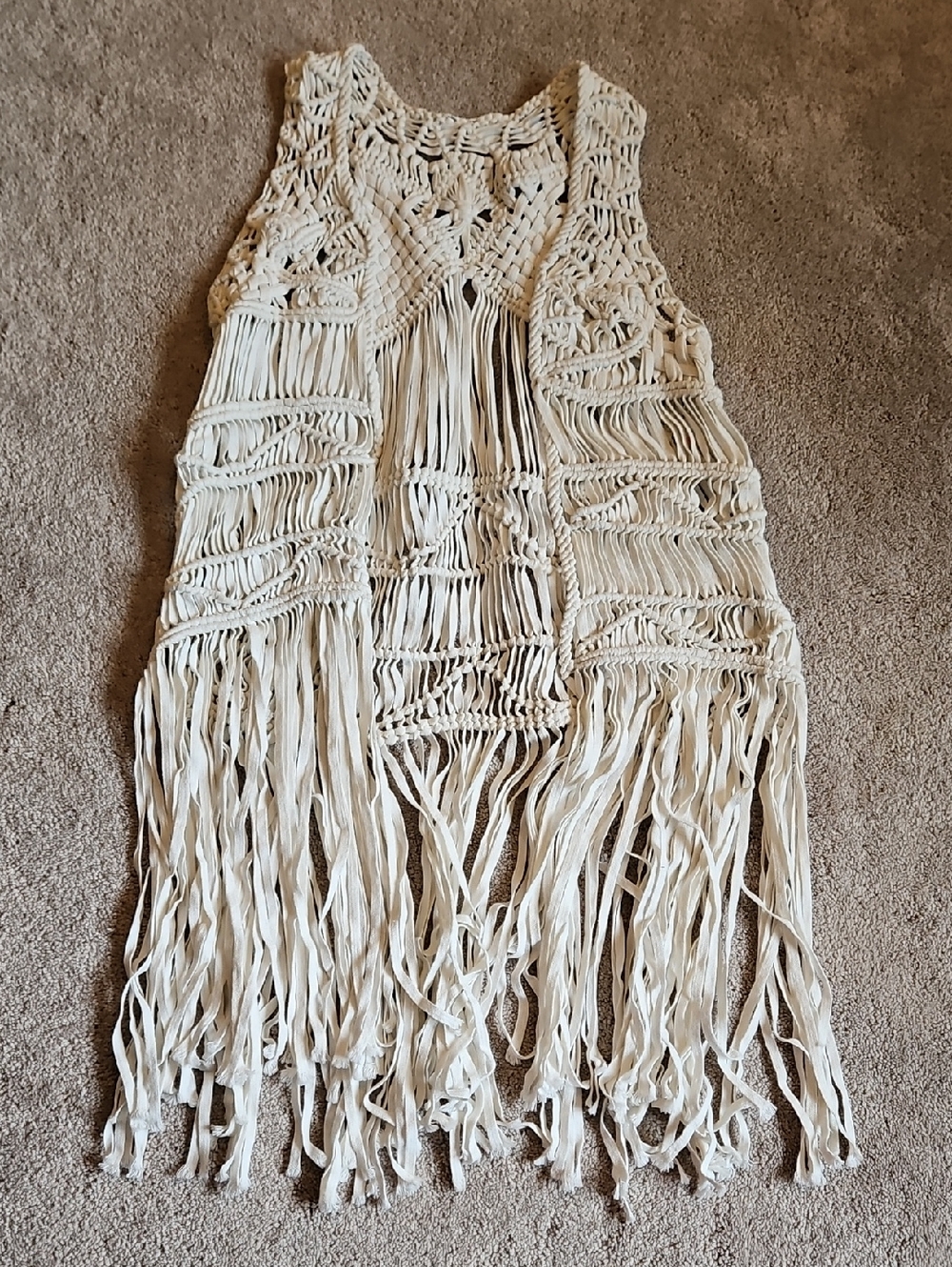 Boho Fringe Crochet/Macrame Vest in Cream
